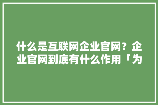 什么是互联网企业官网？企业官网到底有什么作用「为什么要给企业建设网站呢」 什么是互联网企业官网？企业官网到底有什么作用「为什么要给企业建设网站呢」 必应SEO