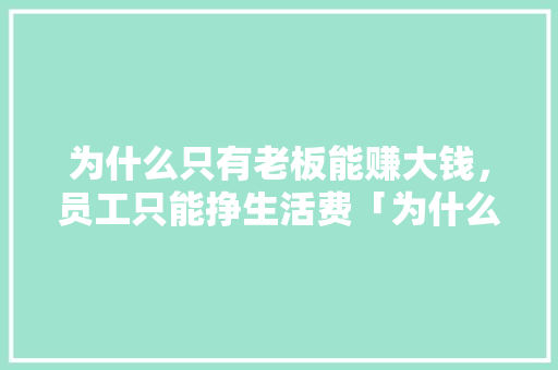 为什么只有老板能赚大钱，员工只能挣生活费「为什么要建立公司制度」 为什么只有老板能赚大钱，员工只能挣生活费「为什么要建立公司制度」 GoogleSEO
