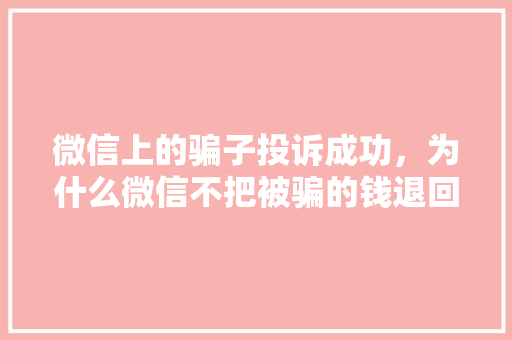 微信上的骗子投诉成功,为什么微信不把被骗的钱退回来「微信为什么能取得成功却不能用」 必应SEO 微信上的骗子投诉成功,为什么微信不把被骗的钱退回来「微信为什么能取得成功却不能用」 微信上的骗子投诉成功,为什么微信不把被骗的钱退回来「微信为什么能取得成功却不能用」 必应SEO