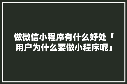 做微信小程序有什么好处「用户为什么要做小程序呢」 做微信小程序有什么好处「用户为什么要做小程序呢」 必应SEO