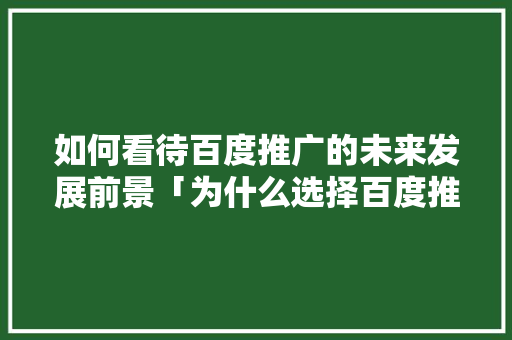 如何看待百度推广的未来发展前景「为什么选择百度推广呢」 如何看待百度推广的未来发展前景「为什么选择百度推广呢」 GoogleSEO