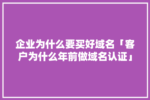 企业为什么要买好域名「客户为什么年前做域名认证」 企业为什么要买好域名「客户为什么年前做域名认证」 神马SEO
