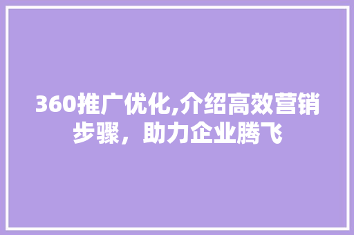 360推广优化,介绍高效营销步骤，助力企业腾飞