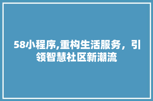58小程序,重构生活服务，引领智慧社区新潮流 58小程序,重构生活服务，引领智慧社区新潮流 GoogleSEO
