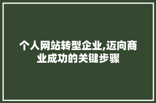 个人网站转型企业,迈向商业成功的关键步骤