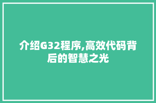 介绍G32程序,高效代码背后的智慧之光 介绍G32程序,高效代码背后的智慧之光 百度SEO