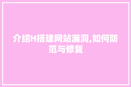 介绍H搭建网站漏洞,如何防范与修复 介绍H搭建网站漏洞,如何防范与修复 百度SEO