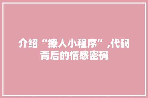 介绍“撩人小程序”,代码背后的情感密码 介绍“撩人小程序”,代码背后的情感密码 GoogleSEO