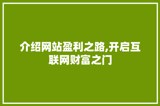 介绍网站盈利之路,开启互联网财富之门 介绍网站盈利之路,开启互联网财富之门 神马SEO