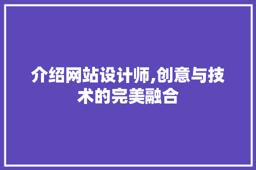 介绍网站设计师,创意与技术的完美融合 介绍网站设计师,创意与技术的完美融合 百度SEO
