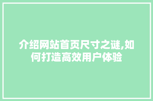 介绍网站首页尺寸之谜,如何打造高效用户体验 介绍网站首页尺寸之谜,如何打造高效用户体验 神马SEO
