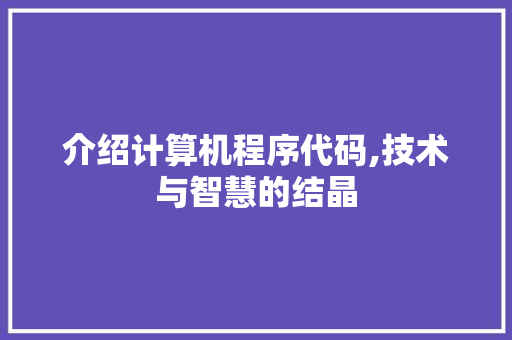介绍计算机程序代码,技术与智慧的结晶 介绍计算机程序代码,技术与智慧的结晶 搜狗SEO