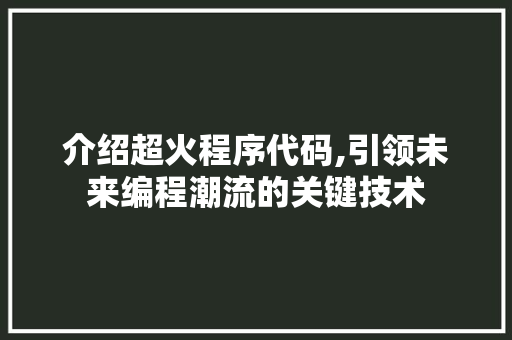 介绍超火程序代码,引领未来编程潮流的关键技术 介绍超火程序代码,引领未来编程潮流的关键技术 百度SEO