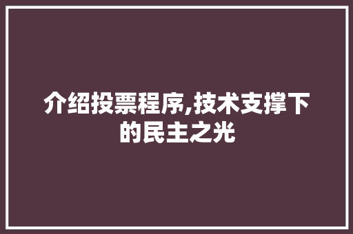 介绍投票程序,技术支撑下的民主之光 介绍投票程序,技术支撑下的民主之光 百度SEO