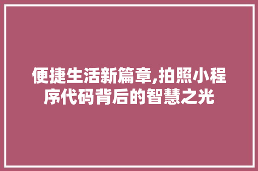 便捷生活新篇章,拍照小程序代码背后的智慧之光 便捷生活新篇章,拍照小程序代码背后的智慧之光 搜狗SEO