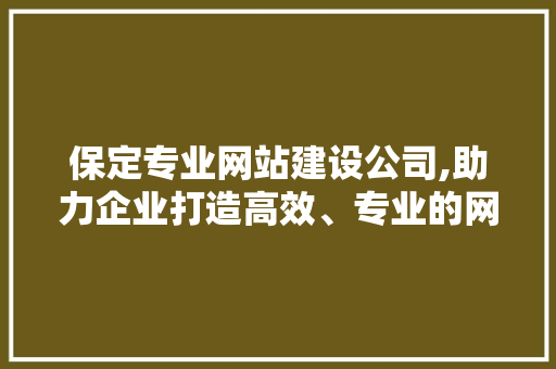 保定专业网站建设公司,助力企业打造高效、专业的网络平台