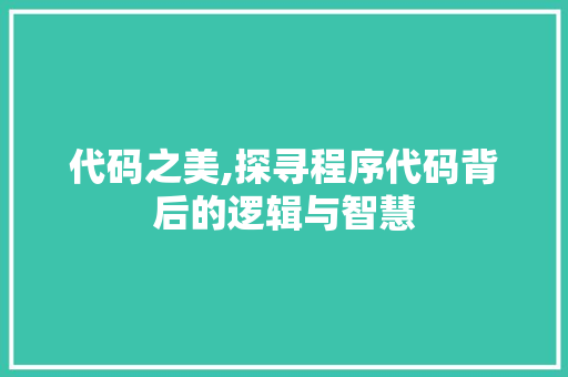 代码之美,探寻程序代码背后的逻辑与智慧 代码之美,探寻程序代码背后的逻辑与智慧 搜狗SEO