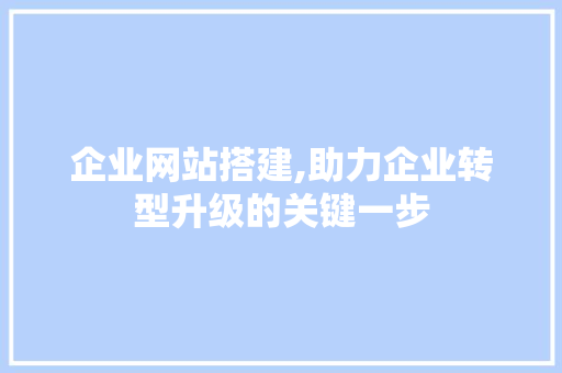 企业网站搭建,助力企业转型升级的关键一步 企业网站搭建,助力企业转型升级的关键一步 GoogleSEO