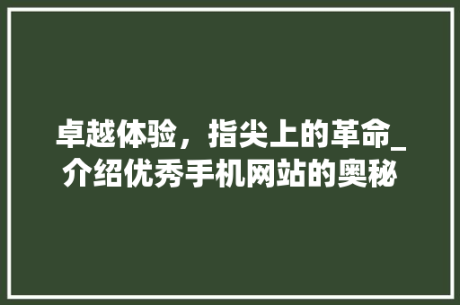 卓越体验，指尖上的革命_介绍优秀手机网站的奥秘 卓越体验，指尖上的革命_介绍优秀手机网站的奥秘 搜狗SEO