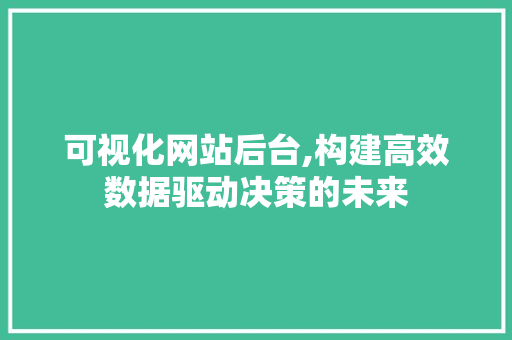 可视化网站后台,构建高效数据驱动决策的未来 可视化网站后台,构建高效数据驱动决策的未来 百度SEO