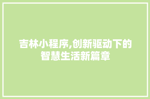 吉林小程序,创新驱动下的智慧生活新篇章 吉林小程序,创新驱动下的智慧生活新篇章 神马SEO
