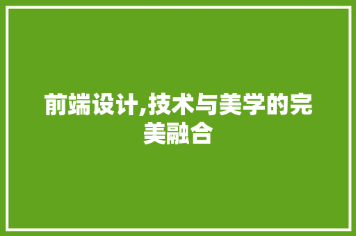 前端设计,技术与美学的完美融合 前端设计,技术与美学的完美融合 GoogleSEO