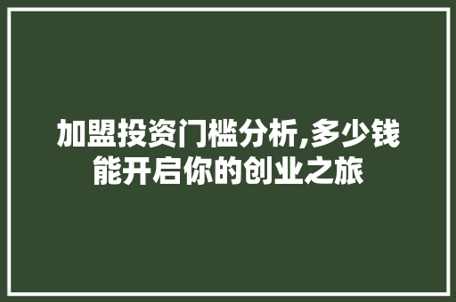 加盟投资门槛分析,多少钱能开启你的创业之旅 加盟投资门槛分析,多少钱能开启你的创业之旅 搜狗SEO