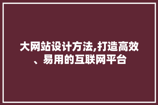 大网站设计方法,打造高效、易用的互联网平台