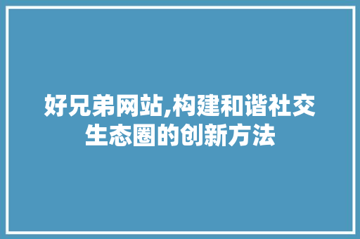 好兄弟网站,构建和谐社交生态圈的创新方法 好兄弟网站,构建和谐社交生态圈的创新方法 必应SEO