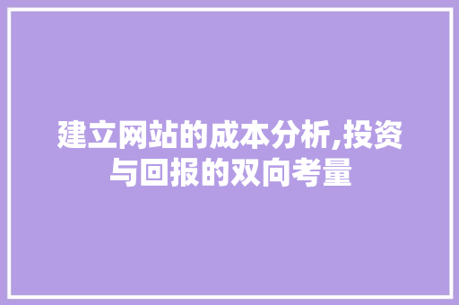 建立网站的成本分析,投资与回报的双向考量 建立网站的成本分析,投资与回报的双向考量 神马SEO