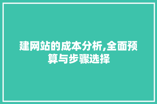 建网站的成本分析,全面预算与步骤选择 建网站的成本分析,全面预算与步骤选择 神马SEO