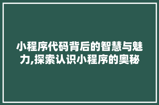 小程序代码背后的智慧与魅力,探索认识小程序的奥秘 小程序代码背后的智慧与魅力,探索认识小程序的奥秘 必应SEO