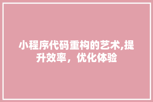 小程序代码重构的艺术,提升效率，优化体验 小程序代码重构的艺术,提升效率，优化体验 神马SEO
