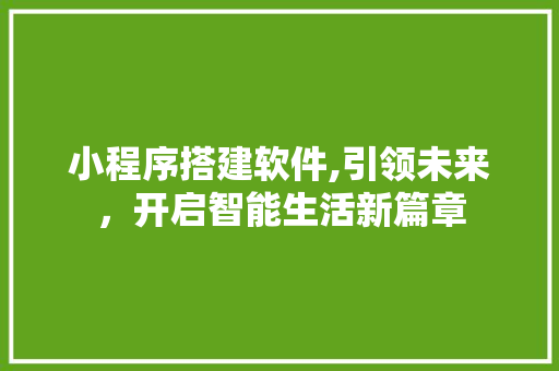 小程序搭建软件,引领未来，开启智能生活新篇章