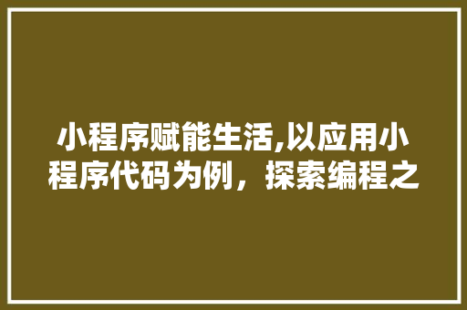 小程序赋能生活,以应用小程序代码为例，探索编程之美