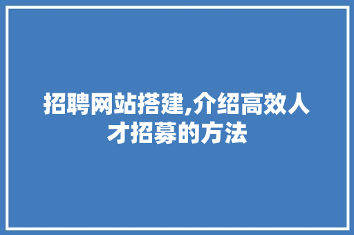 招聘网站搭建,介绍高效人才招募的方法 招聘网站搭建,介绍高效人才招募的方法 搜狗SEO