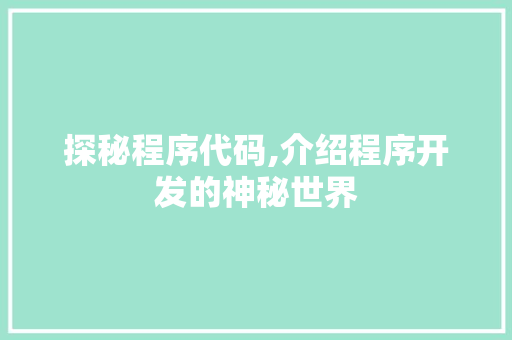 探秘程序代码,介绍程序开发的神秘世界 探秘程序代码,介绍程序开发的神秘世界 神马SEO