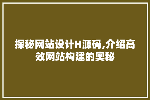 探秘网站设计H源码,介绍高效网站构建的奥秘