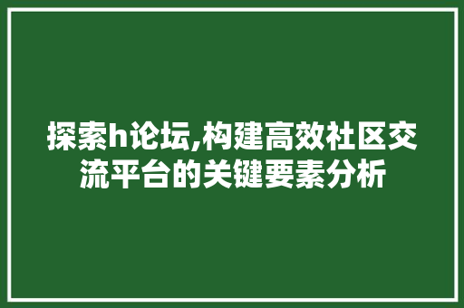 探索h论坛,构建高效社区交流平台的关键要素分析 探索h论坛,构建高效社区交流平台的关键要素分析 神马SEO