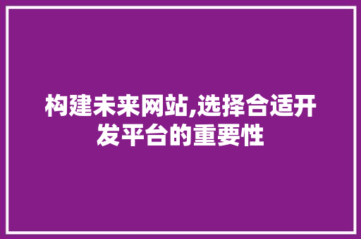 构建未来网站,选择合适开发平台的重要性 构建未来网站,选择合适开发平台的重要性 必应SEO