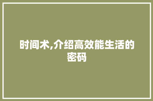 时间术,介绍高效能生活的密码 时间术,介绍高效能生活的密码 必应SEO