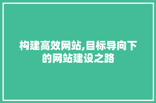 构建高效网站,目标导向下的网站建设之路