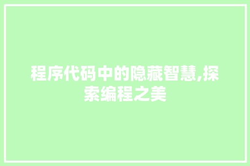 程序代码中的隐藏智慧,探索编程之美 程序代码中的隐藏智慧,探索编程之美 神马SEO