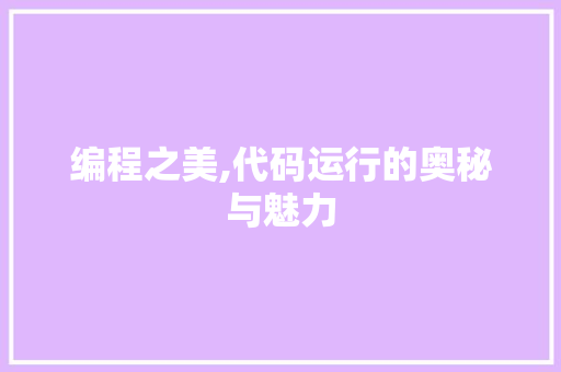 编程之美,代码运行的奥秘与魅力 编程之美,代码运行的奥秘与魅力 GoogleSEO