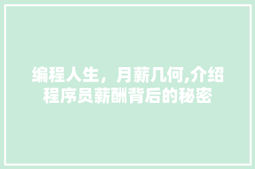 编程人生，月薪几何,介绍程序员薪酬背后的秘密 编程人生，月薪几何,介绍程序员薪酬背后的秘密 神马SEO