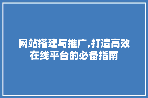 网站搭建与推广,打造高效在线平台的必备指南 网站搭建与推广,打造高效在线平台的必备指南 搜狗SEO