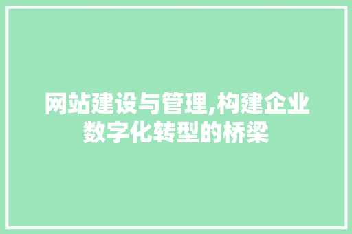 网站建设与管理,构建企业数字化转型的桥梁 网站建设与管理,构建企业数字化转型的桥梁 GoogleSEO