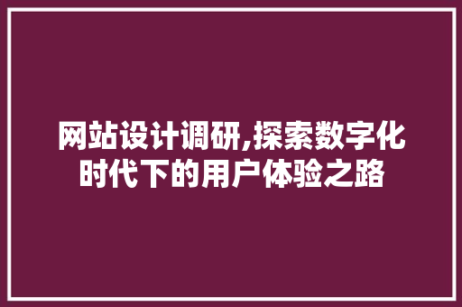 网站设计调研,探索数字化时代下的用户体验之路 网站设计调研,探索数字化时代下的用户体验之路 必应SEO