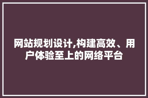 网站规划设计,构建高效、用户体验至上的网络平台