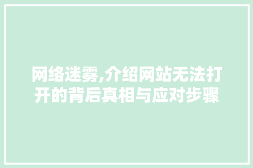 网络迷雾,介绍网站无法打开的背后真相与应对步骤 网络迷雾,介绍网站无法打开的背后真相与应对步骤 GoogleSEO